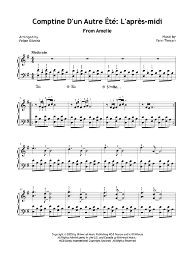 Comptine D'un Autre Été: L'après-midi (arr. Felipe Silveira)