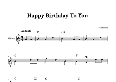 Happy Birthday To You - For Classical Guitar (C Major - with Chords) (arr. Yuri Noronha)