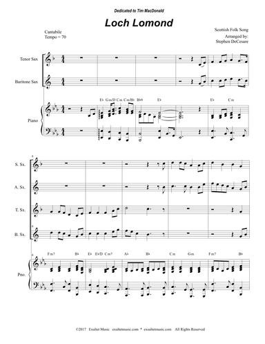 Loch Lomond (Saxophone Quartet and Piano) (arr. Stephen DeCesare)