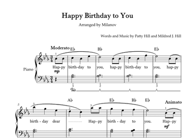 Happy Birthday to You in Eb Piano Easy Intermediate Chord Fingering Lyrics Pedal (arr. Milanov)