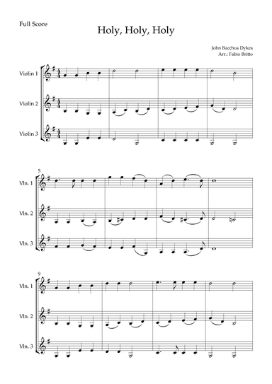 Holy, Holy, Holy (Traditional Christian Song) for Violin Trio (arr. Fabio Britto)