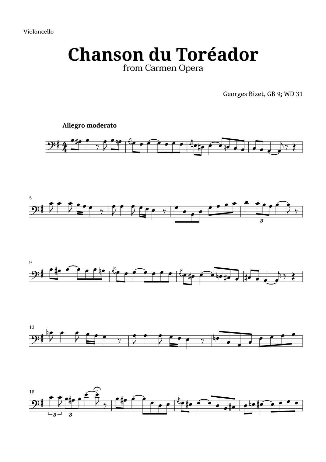 Chanson du Toreador by Bizet for Cello (arr. Langanho)