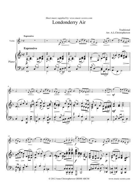 Londonderry Air - Violin and Piano (arr. Anne L Christopherson GRSM ARCM)