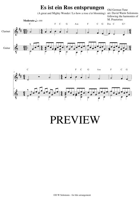 Es ist ein Ros' entsprungen for clarinet and guitar (arr. David Warin Solomons)