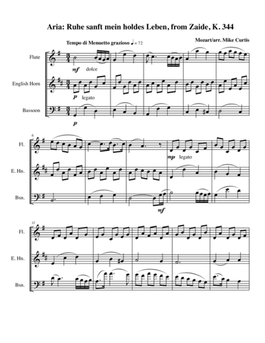 Mozart aria: Ruhe sanft mein holdes Leben for Flute, Clarinet, & Bassoon (arr. Mike Curtis)