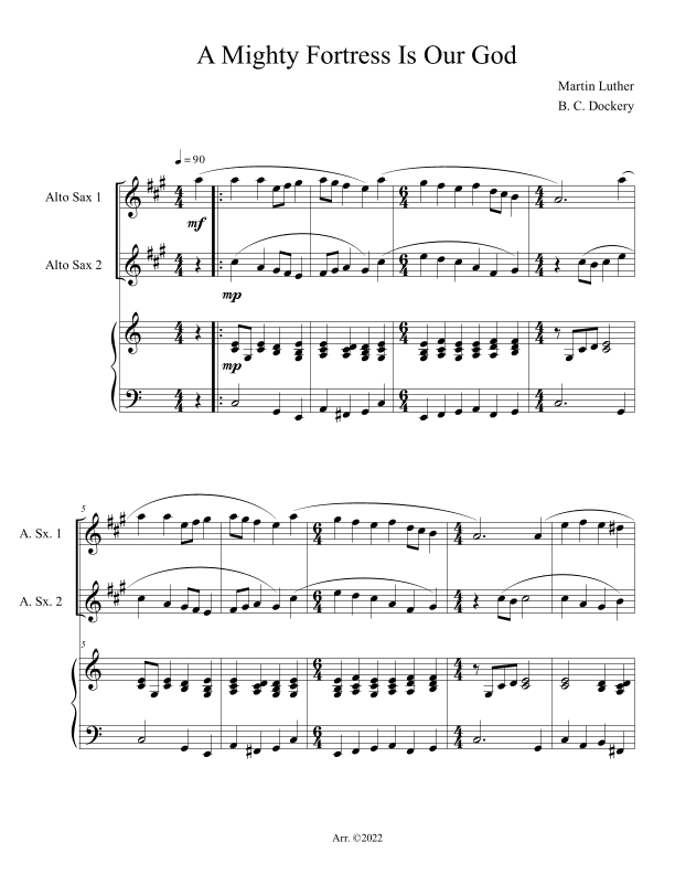 A Mighty Fortress is Our God (Alto Sax Duet with Piano Accompaniment) (arr. B. C. Dockery)