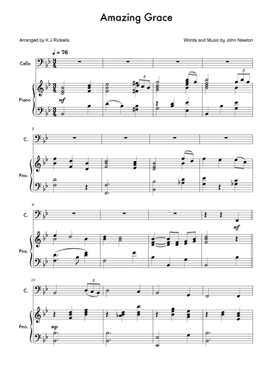 Amazing Grace - Cello (arr. K J Rickells)