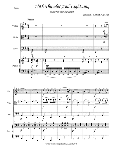 Johann Strauss II - Thunder and Lightning Polka arr. for piano quartet (score and parts) (arr. Julia Samarska)