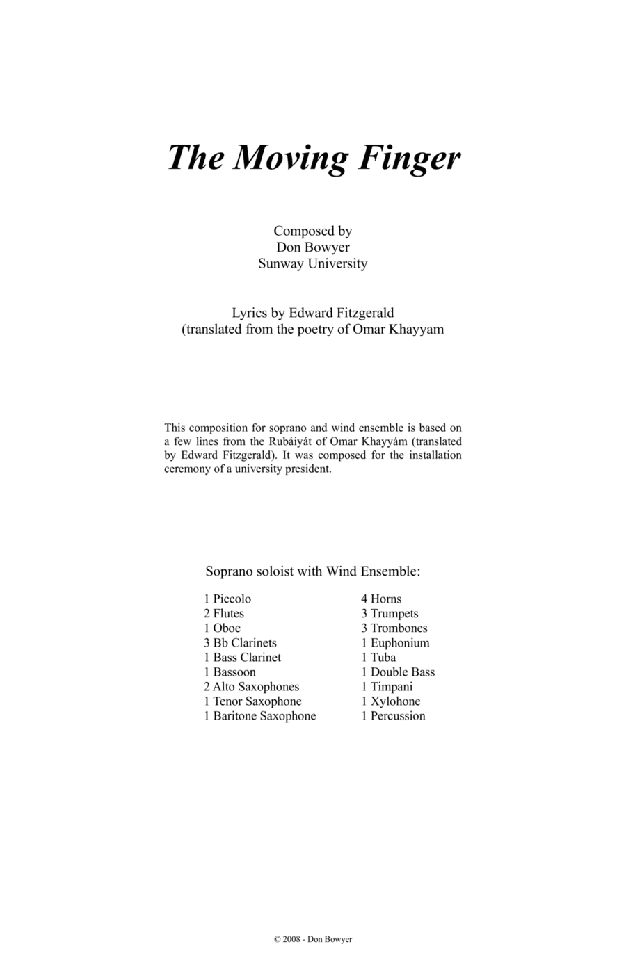 The Moving Finger (Wind Ensemble)