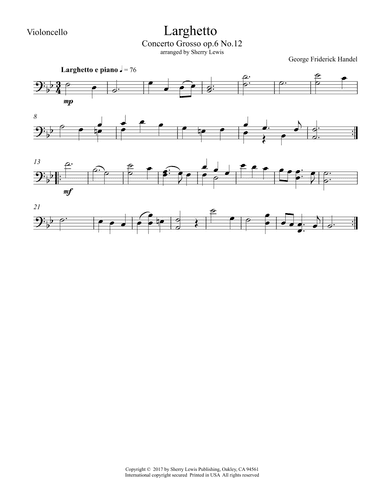 Larghetto, Op.6, No.12, CELLO SOLO (arr. Sherry Lewis)