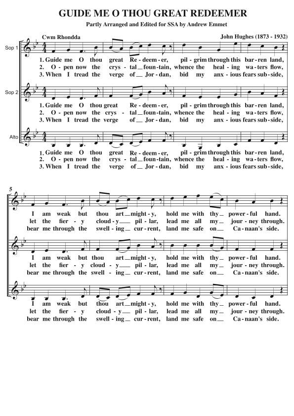 Guide Me O Thou Great Redeemer (Bread Of Heaven) A Cappella SSA (arr. Andrew Emmet)