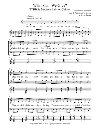 What Shall We Give? : A Christmas Carol for TTBB Choir & 2 octave Handbells or Hand Chimes (arr. M. Ryan Taylor)