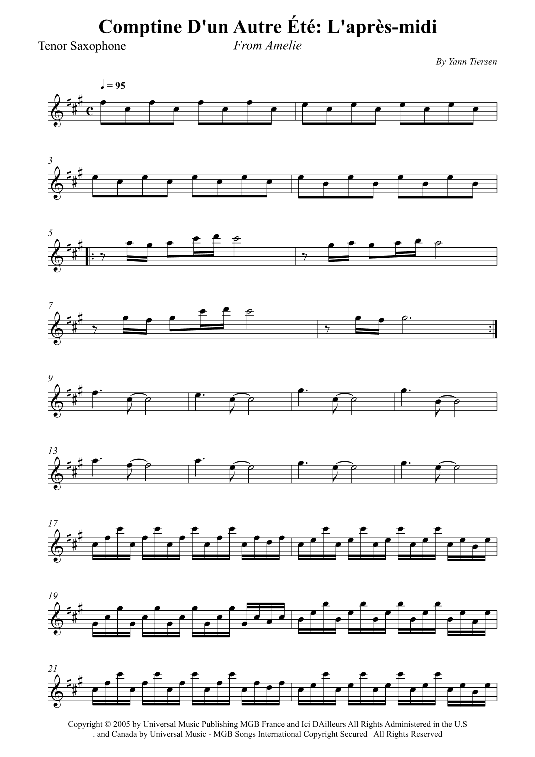Comptine D'un Autre Été: L'après-midi (arr. Wesley S. SIlva)