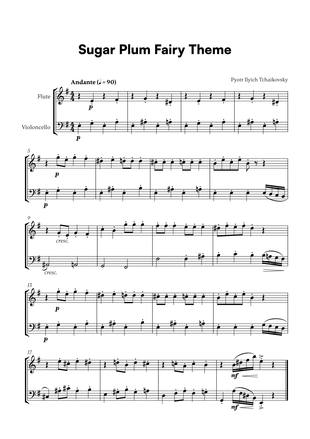 Tchaikovsky - Sugar Plum Fairy Theme (for Flute and Cello) (arr. Cadenza Editions)