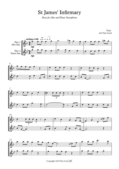 St James' Infirmary. Duet for Alto and Tenor Sax (arr. Tim Curd.)