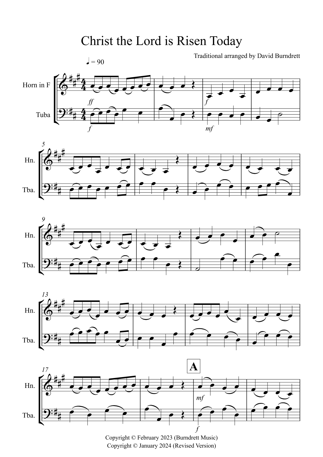 Christ the Lord is Risen Today for Horn and Tuba Duet (arr. David Burndrett)