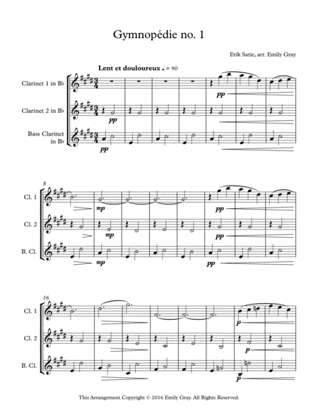 Three Gymnopedies (Clarinet Trio with Bass Clarinet) (arr. Emily Gray)