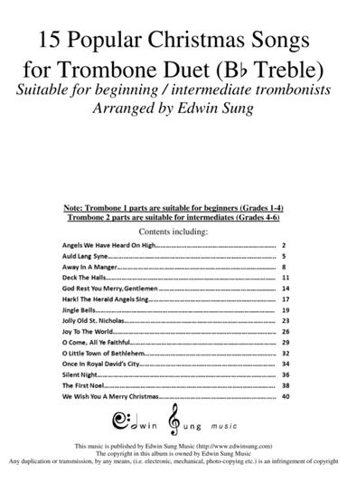 15 Popular Christmas Songs for Trombone Duet (Bb Treble) (Suitable for beginning / intermediate trom (arr. Edwin Sung)