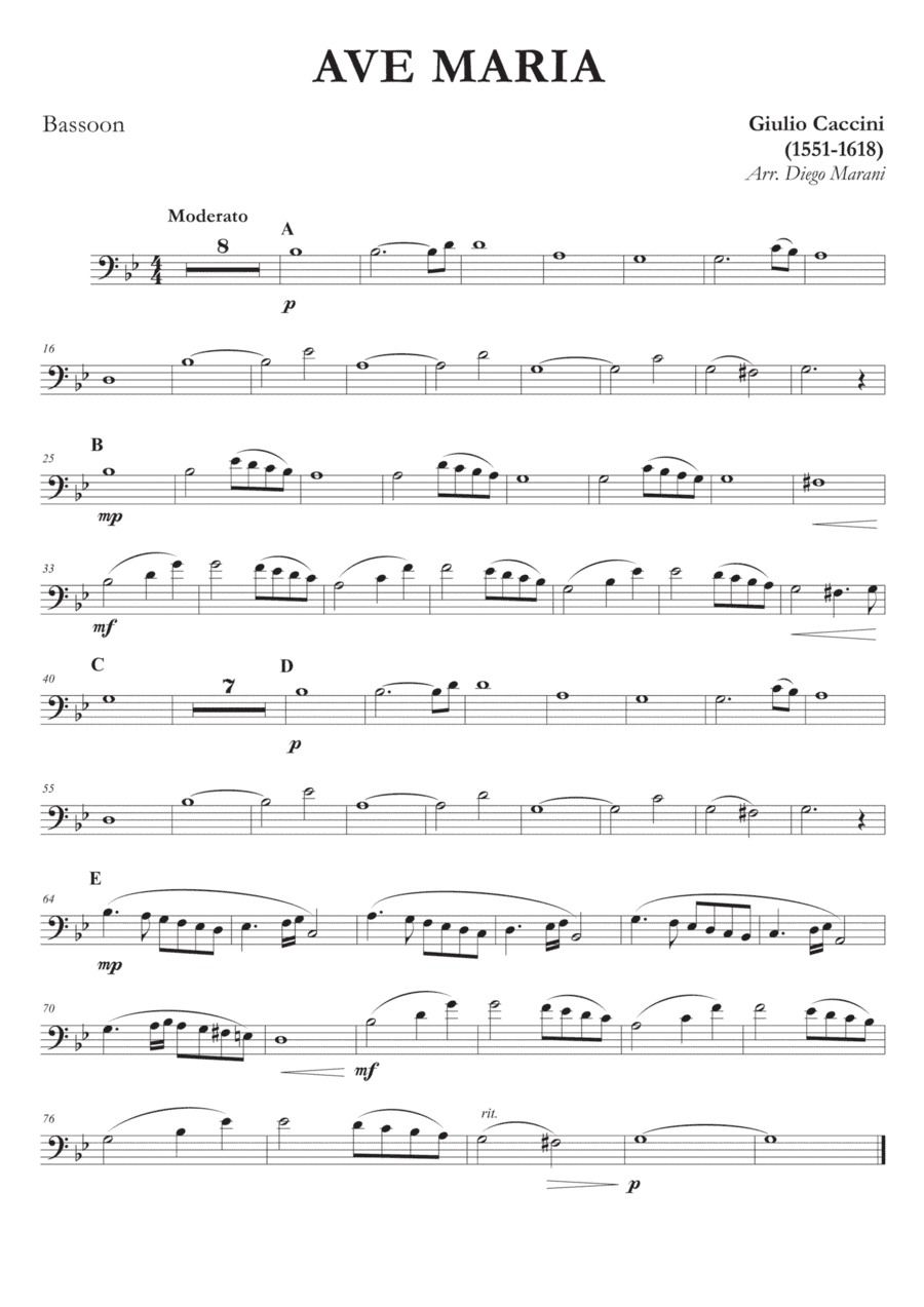 Ave Maria by Caccini-Vavilov for Bassoon and Piano (arr. Diego Marani)