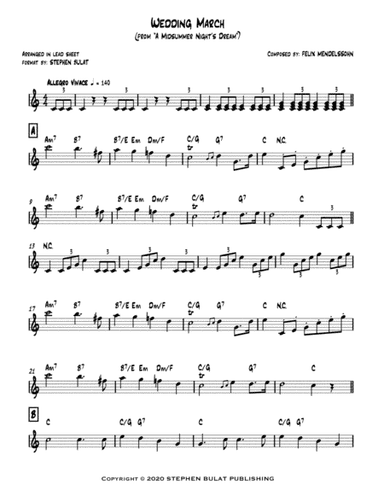 Wedding March (Mendelssohn) from A Midsummer Night's Dream - lead sheet in original key of C (arr. Stephen Bulat)