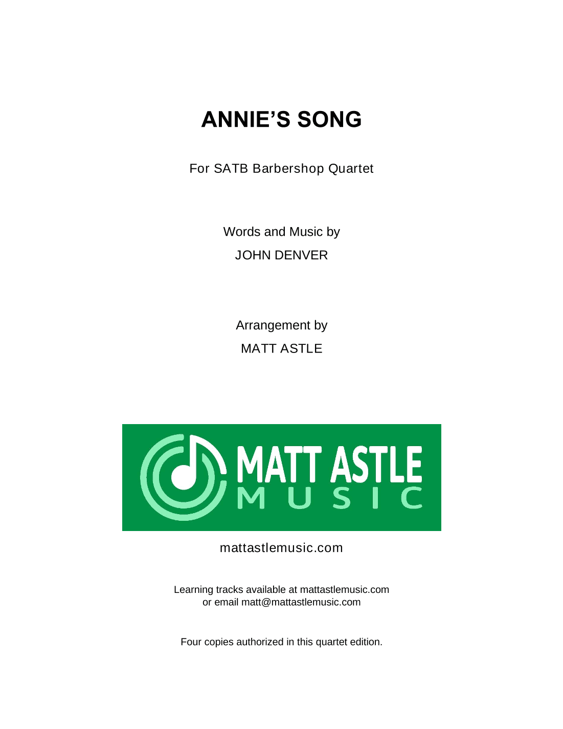 Annie's Song (arr. Matt Astle)