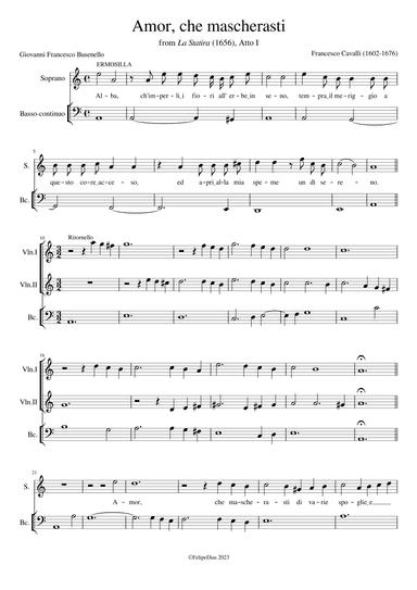 Amor che mascherasti (from La Statira) (arr. Early Music Scores)