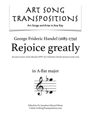 HANDEL: Rejoice greatly (transposed to A-flat major) (arr. ArtSongTranspositions.com)