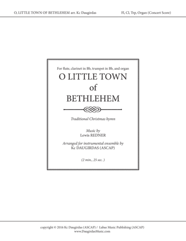 O Little Town of Bethlehem (Instrumental - SCORE and PARTS) (arr. Kc Daugirdas)