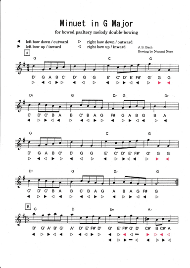 Minuet in G Major (J. S. Bach) for Bowed Psaltery Melody Double-Bowing (arr. Bowed Psaltery Bowing by Nozomi Nose)