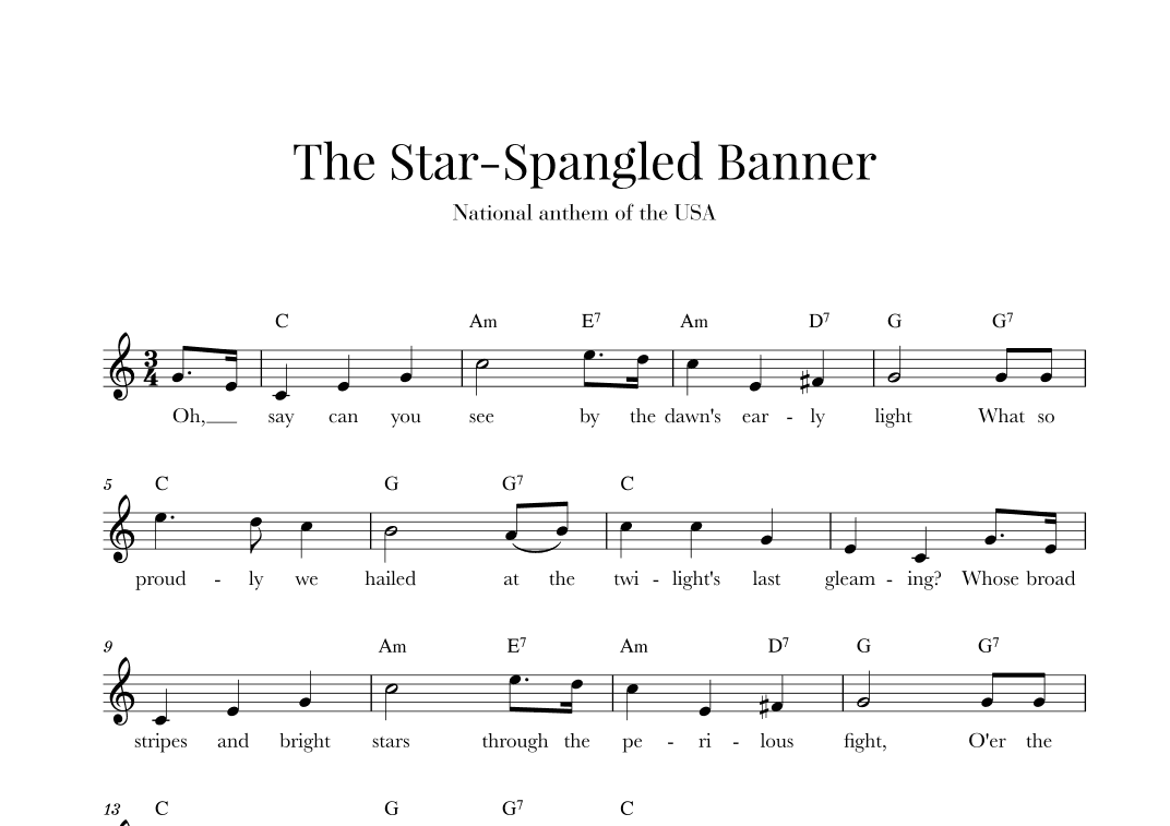 Star Spangled Banner for Violin (arr. Cadenza Editions)