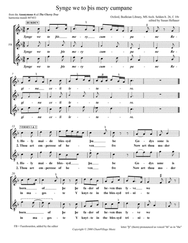 Carol: Synge we to this merry cumpane, from Anonymous 4: "The Cherry Tree" - Score Only (arr. Susan Hellauer)