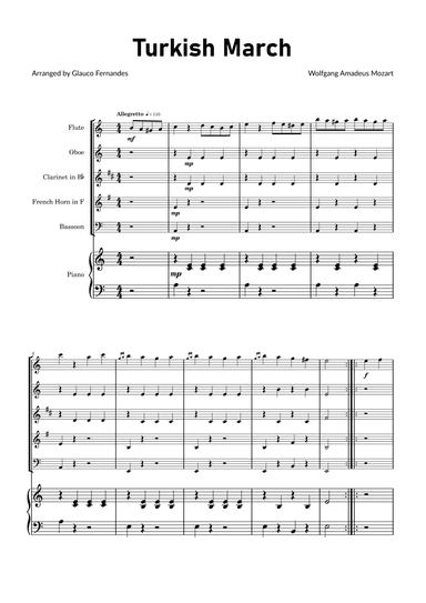 Turkish March by Mozart - Woodwind Quintet with Piano (arr. Glauco Fernandes)