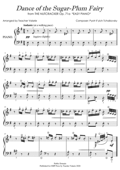 Dance of the Sugar Plum Fairy (EASY PIANO) grade 1 with note names and finger number guides (arr. Harmony Valarie @ Teacher Valarie)