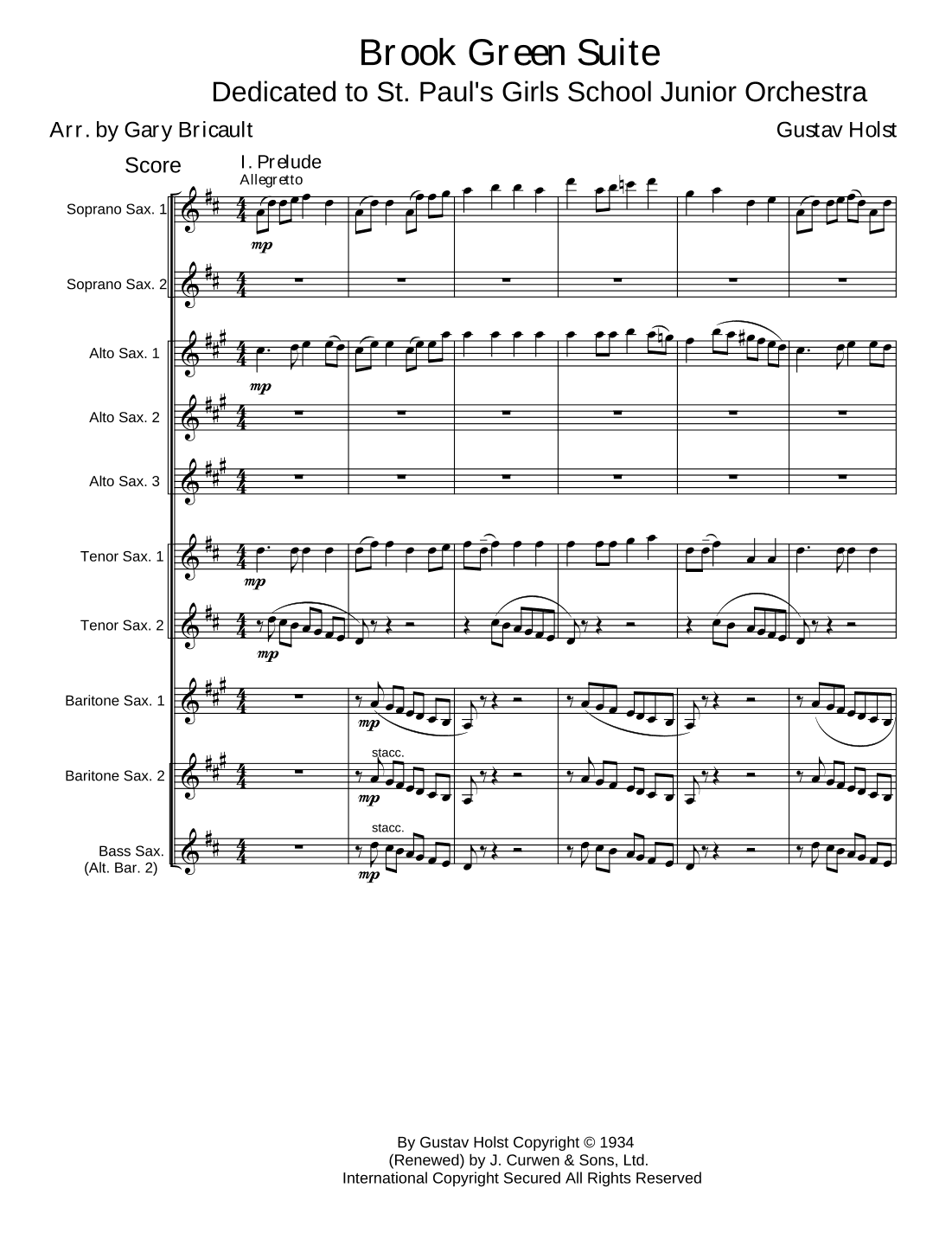 Brook Green Suite (arr. Gary Bricault)