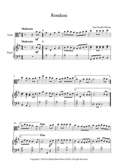 Rondeau - Jean-Joseph Mouret (Viola + Piano) (arr. Digital Book Music)