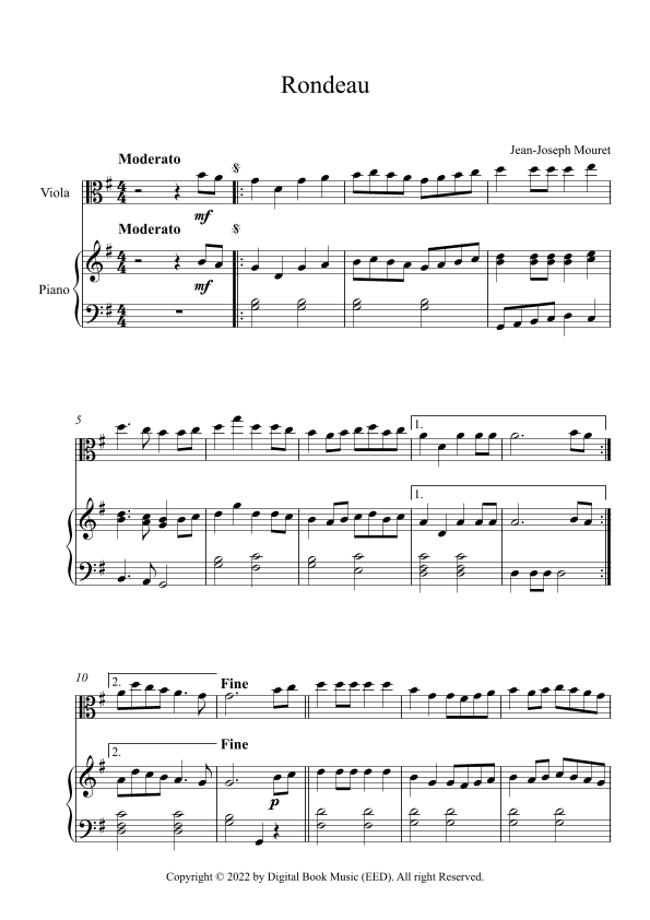 Rondeau - Jean-Joseph Mouret (Viola + Piano) (arr. Digital Book Music)