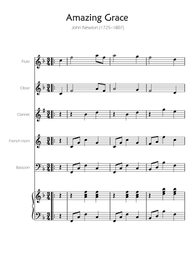 Amazing Grace - Woodwind Quintet w/ Piano Accompaniment (arr. Ygor Nunes)