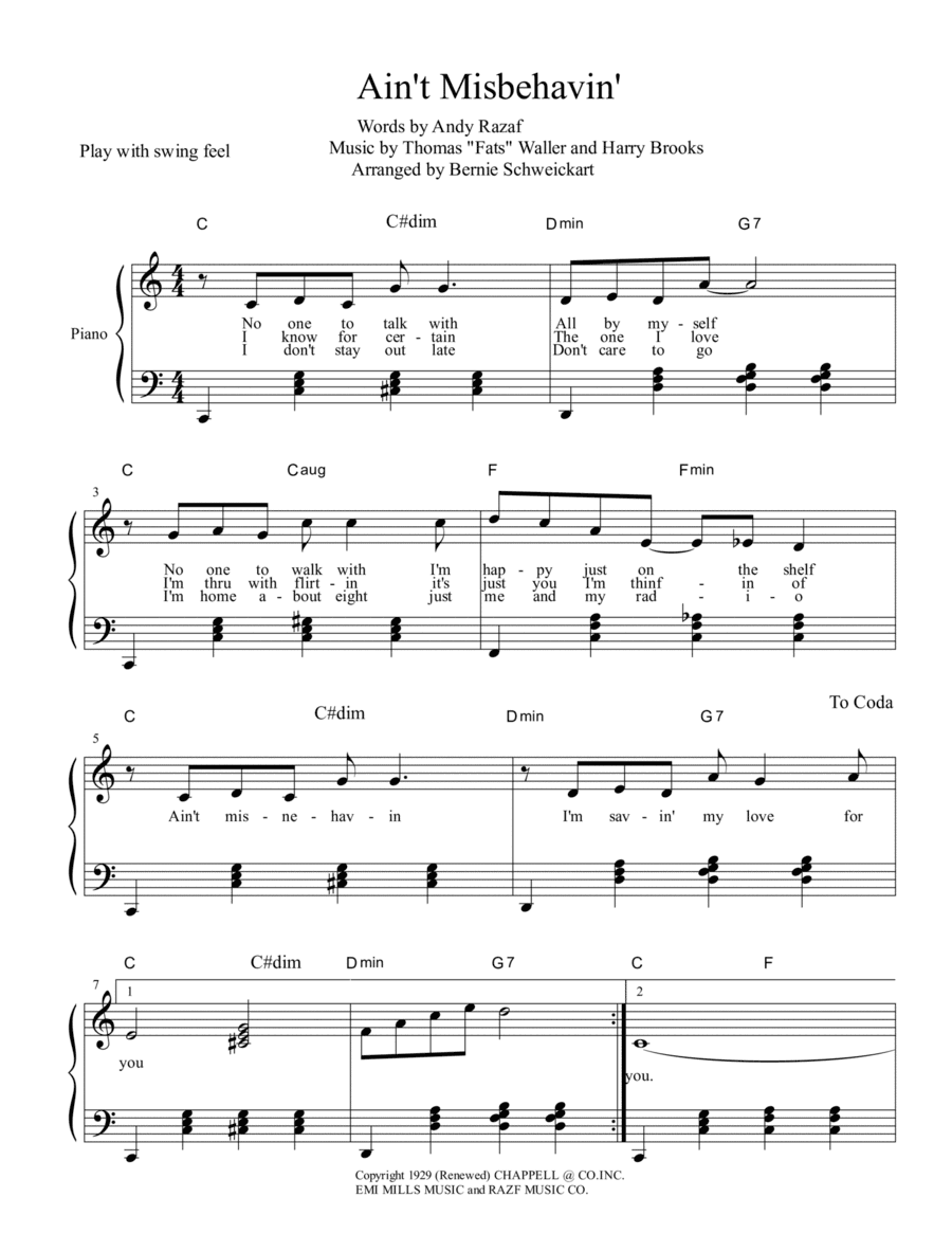 Ain't Misbehavin' (arr. Bernie Schweickart)