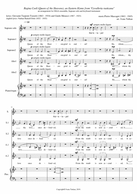 Queen of the Heaven (Regina coeli) from Cavalleria rusticana, SSAA, soprano solo, piano, reduced ver (arr. Ivana Tuskan)