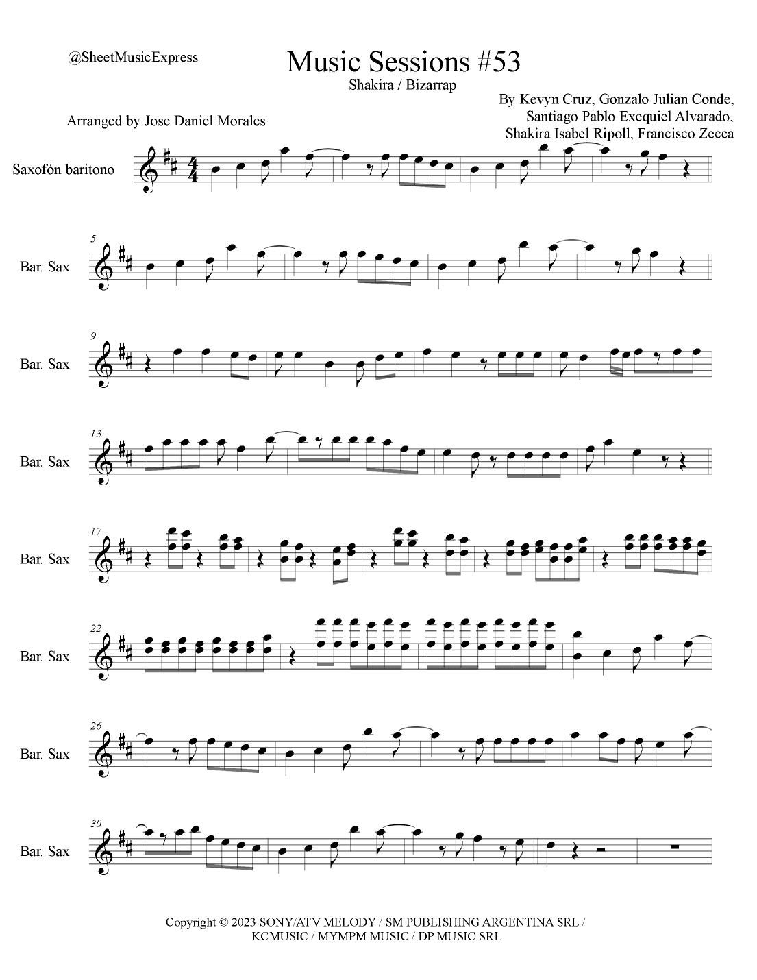 Shakira: Bzrp Music Sessions Vol. 53 (arr. Sheet Music Express)