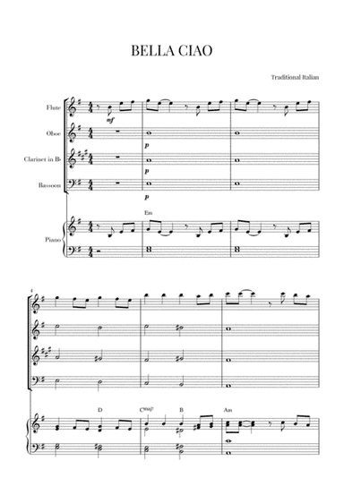 BELLA CIAO for Woodwind Quartet and Piano (arr. Cadenza Editions)