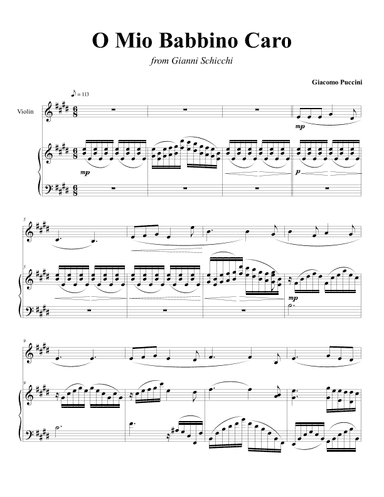 O Mio Babbino Caro (in E major) (arr. Diego Willian)