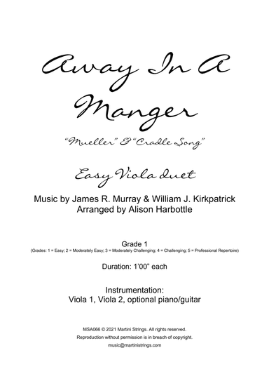 Away in a Manger - easy viola duet, both tunes (arr. Alison Harbottle)