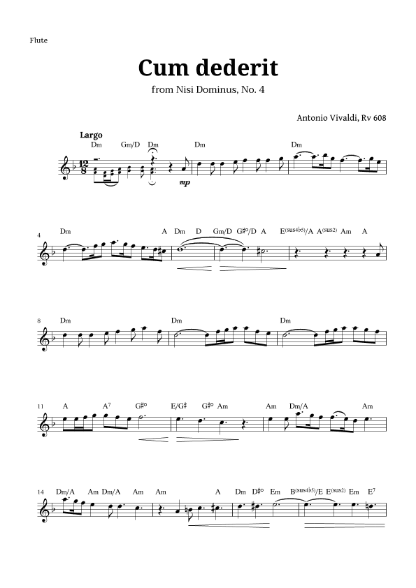 Cum dederit of Vivaldi for Flute and Chords (arr. Langanho)