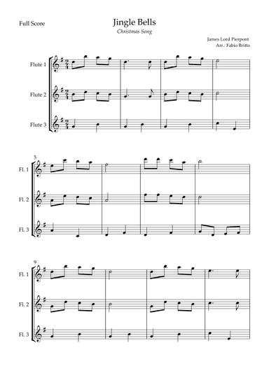 Jingle Bells (Christmas Song) for Flute Trio (arr. Fabio Britto)