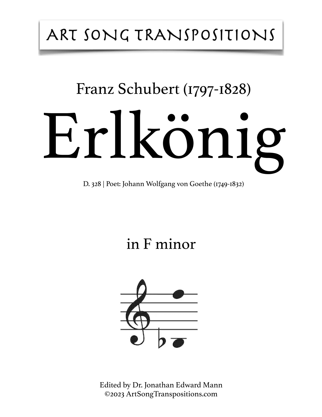 SCHUBERT: Erlkönig, D. 328 (transposed to F minor and E minor) (arr. ArtSongTranspositions.com)