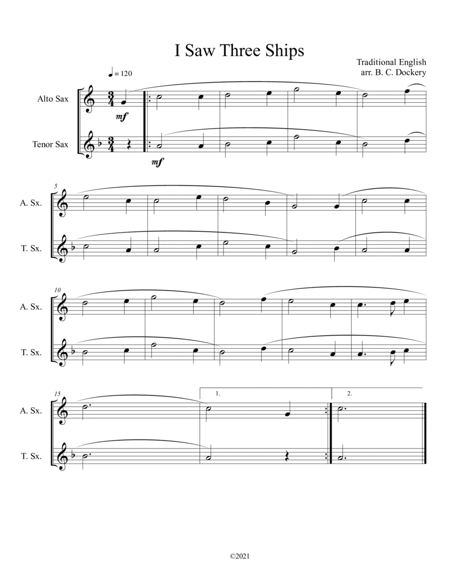 I Saw Three Ships (Alto and Tenor Sax Duet) (arr. B. C. Dockery)