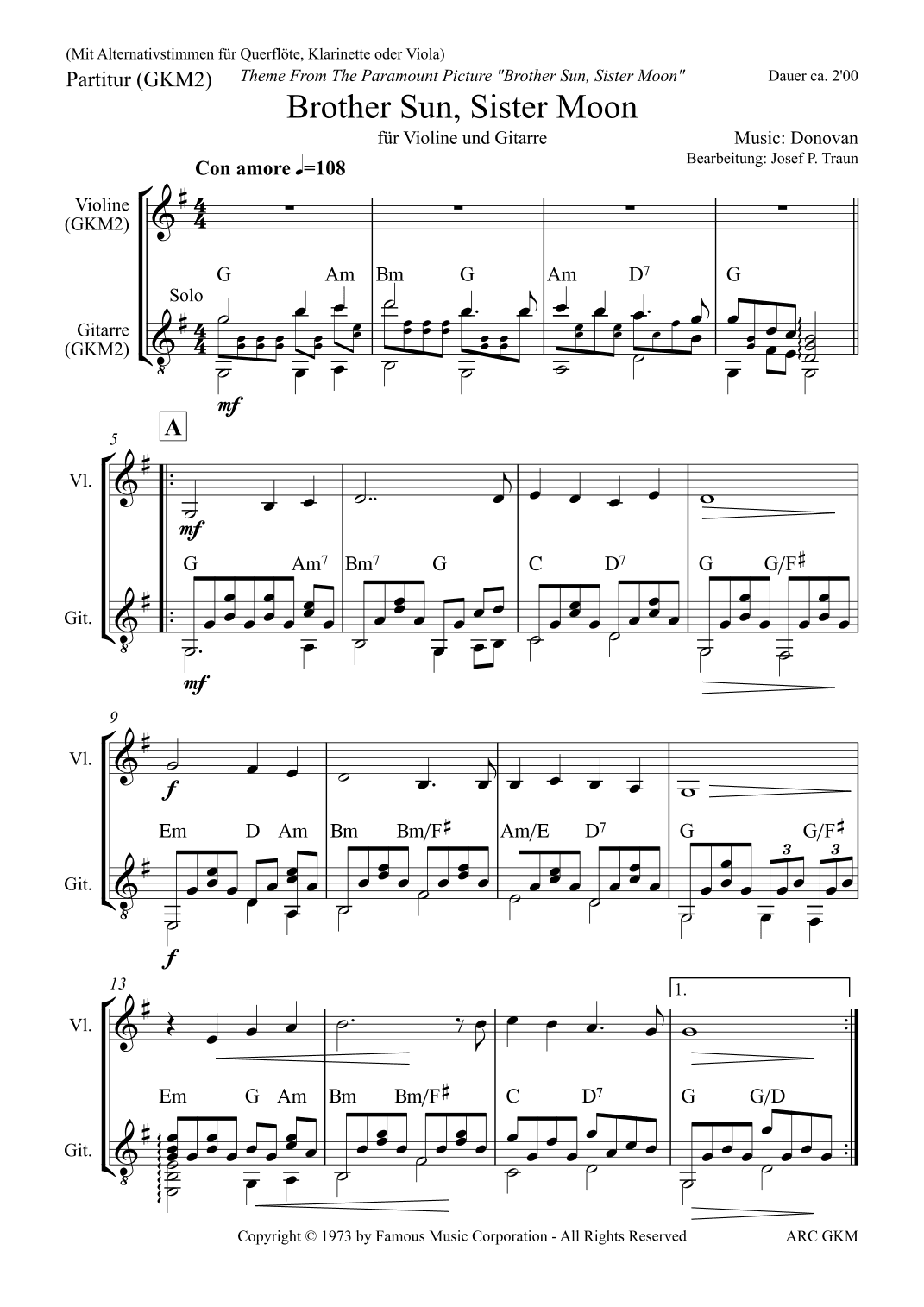 Brother Sun, Sister Moon (arr. Josef Peter Traun)