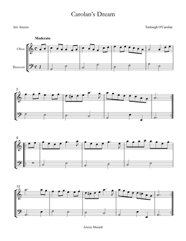 carolan's dream - oboe and bassoon sheet music turlough'o carolan (arr. Arezzo Music)