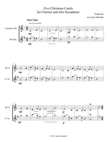 Five Christmas Carols for Clarinet and Alto Saxophone (arr. James Marshall)